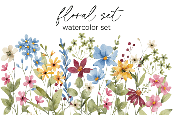 Download Floral Watercolor Set, Flowers, Leaves. - Set Collection