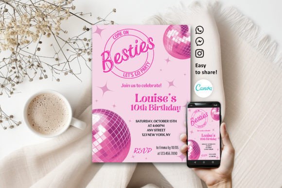 Download Groovy Retro Pink Party Invitation - Pink Collection