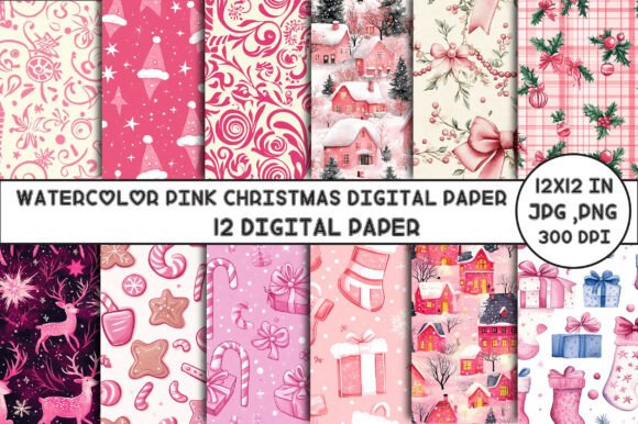 Download Watercolor Pink Christmas Digital Paper - Pink Collection