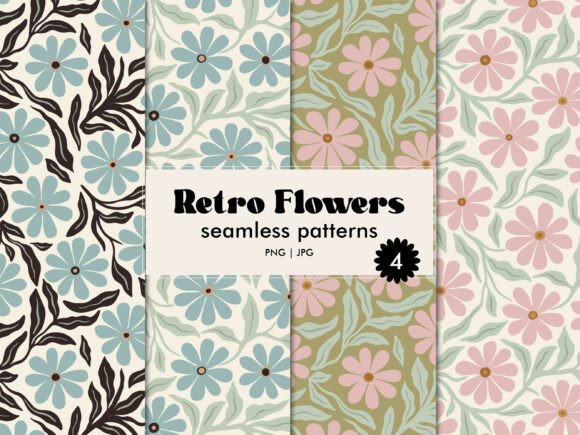 Download Retro Flowers Seamless Pattern Set - Set Collection