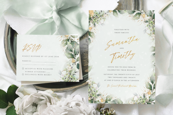 Download Green &amp; Gold Wedding Invitation Template - Old Collection