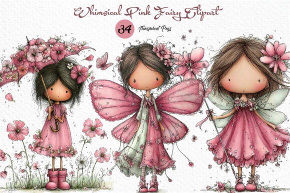 Download Whimsical Pink Fairy Clipart PNG - Pink Collection